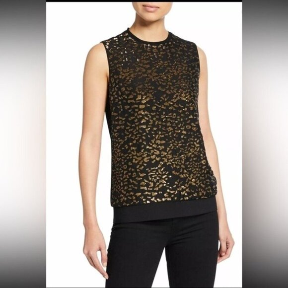 Elie Tahari Womens Azelia Sequin-Front Crewneck Tank Blouse MEDIUM Silk Black - Picture 1 of 11